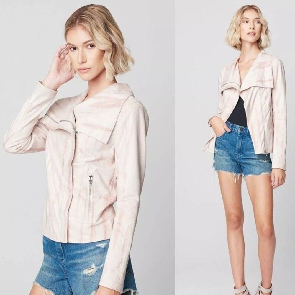 BLANKNYC Women Pastel Goth Moto Faux Suede Jacket XS Pink Tie Dye Asymmetric Zip